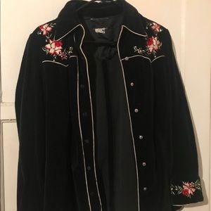 Vintage western shirt black velvet embroidered